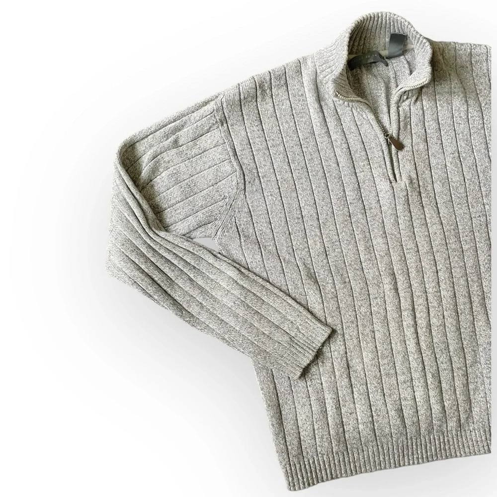 Oscar De La Renta marled quarter zip pullover ribbed knit sweater XXL neutral
